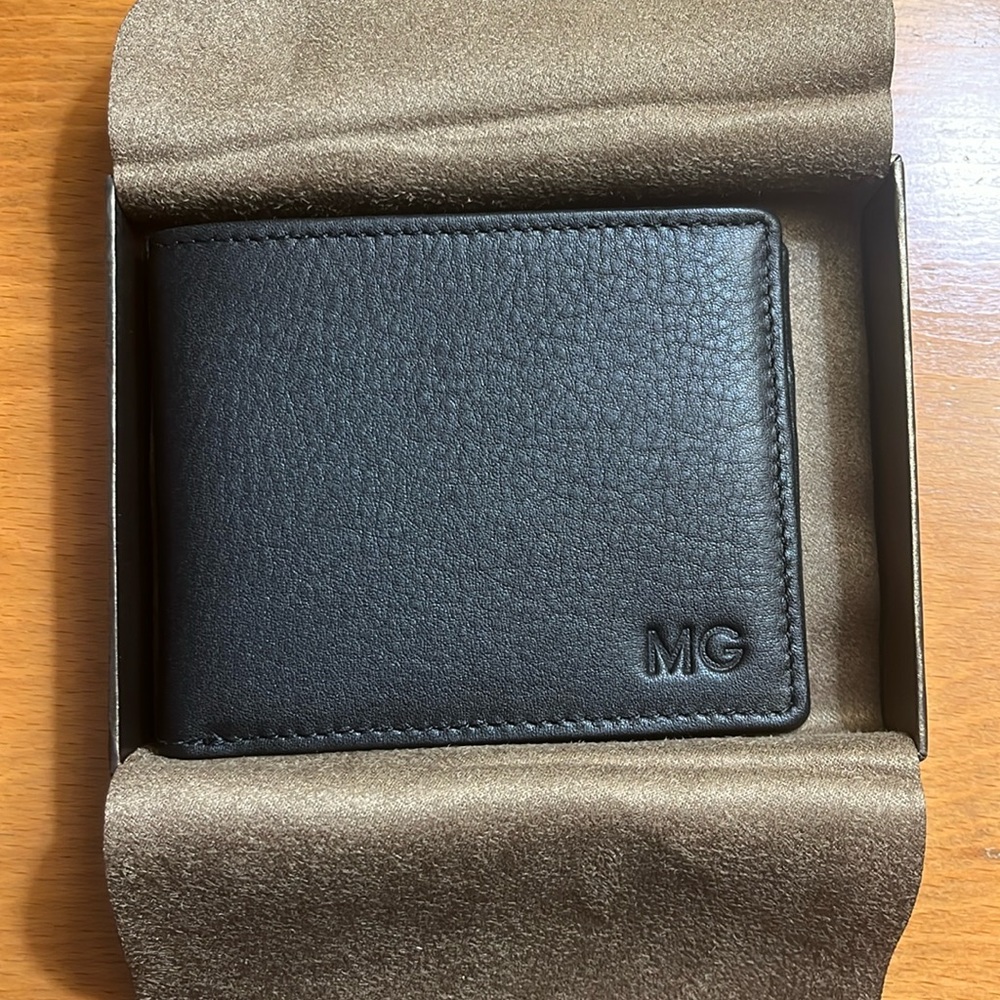 Leatherology Brand new wallet. Black. Embossed initials MG